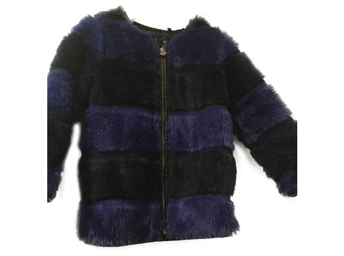 cappotto di pelliccia finta IKKS Nero Blu scuro Sintetico  ref.101807