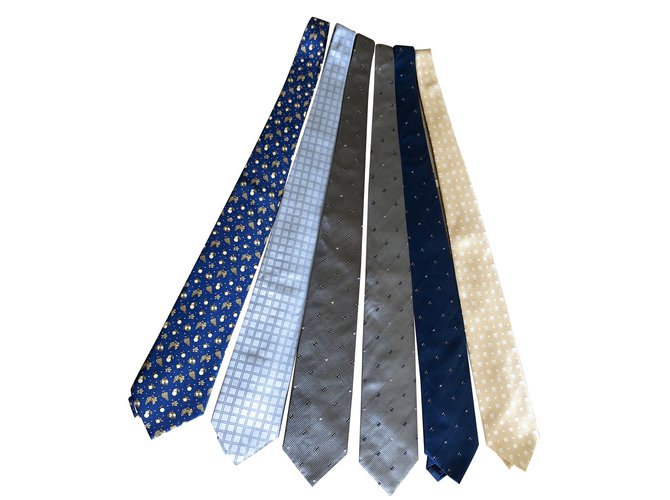 Autre Marque 6 nuevas corbatas de seda (5 tejido y 1 impreso) Azul Beige Gris  ref.101847