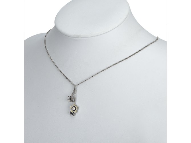 Chanel Rhinestone Studded CC Necklace Castaño Plata Marrón claro Metal  ref.101892