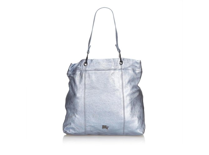 Burberry Tote bag in pelle metallizzata Blu  ref.101895