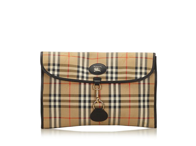 Burberry Plaid Canvas Document Holder Brown Multiple colors Beige Leather Cloth Cloth  ref.101898