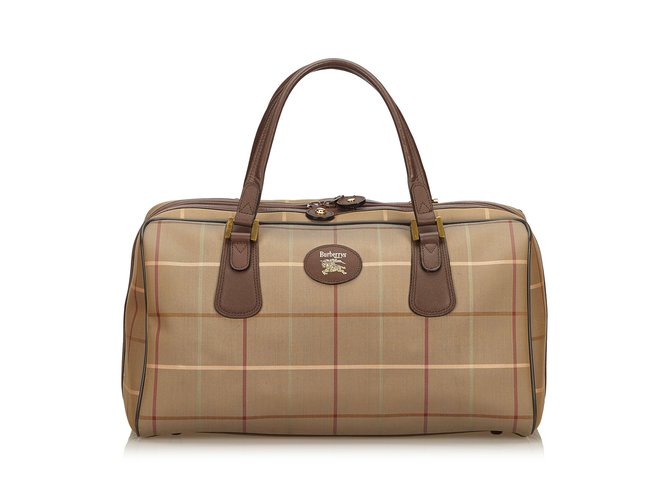 Burberry Haymarket Check Jacquard Travel Bag Brown Multiple colors Leather Cloth  ref.101901