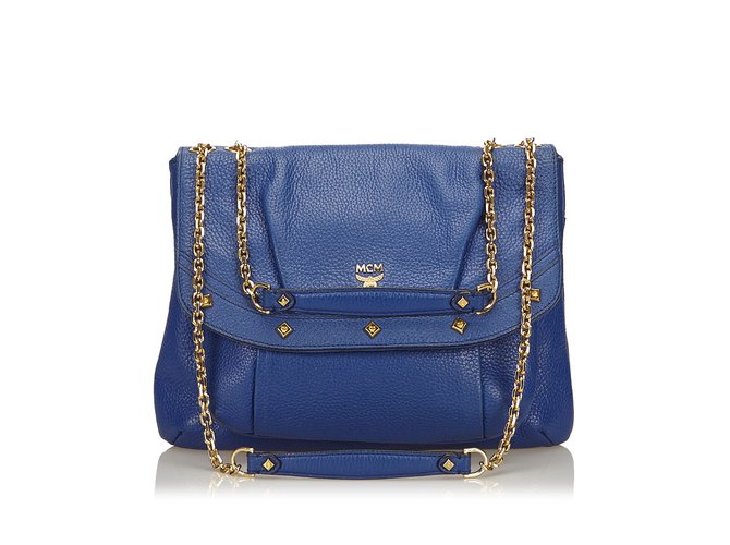 MCM Leather Chain Shoulder Bag Blue  ref.101913