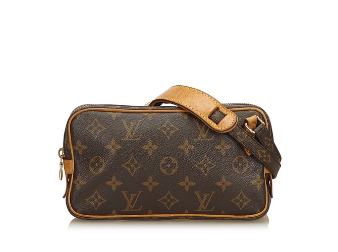 Louis Vuitton Monogram Marly Bandouliere Brown Leather Cloth  ref.101934