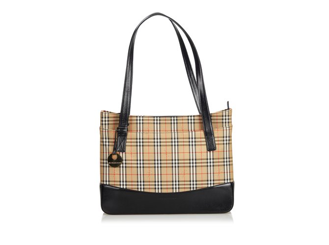 Burberry Plaid Canvas Tote Bag Brown Multiple colors Beige Leather Cloth Cloth  ref.101942