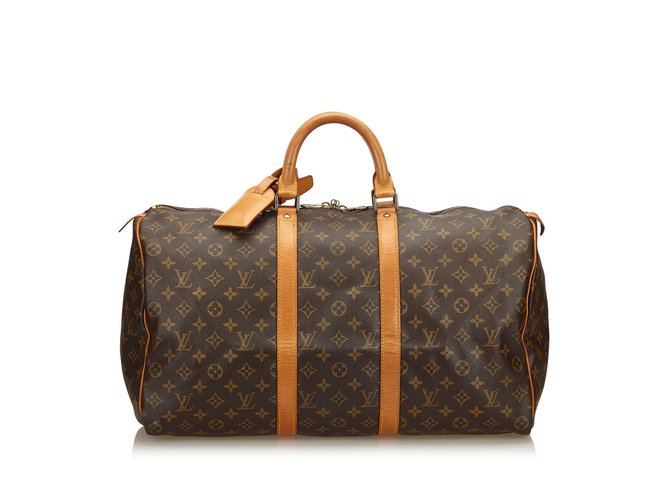 Louis Vuitton Monogram Keepall 50 Brown Leather Cloth  ref.101947