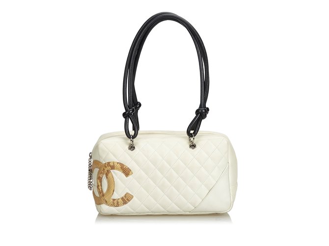 Chanel Cambon Ligne Shoulder Bag Brown White Beige Cream Leather  ref.101959