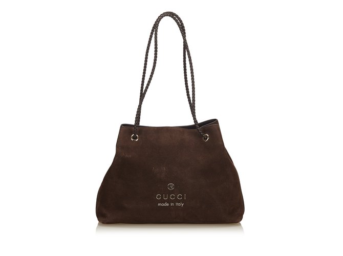 Gucci Sacola de couro Nubuck Marrom Castanho escuro  ref.101965