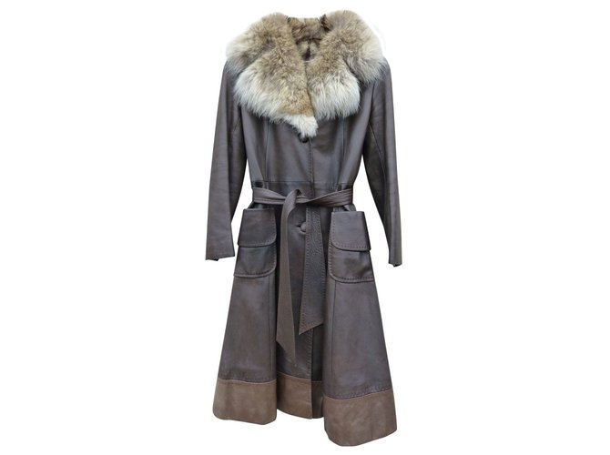 Vintage Manteaux, Vêtements d'extérieur Fourrure Cuir d'agneau Kaki Marron foncé  ref.101978