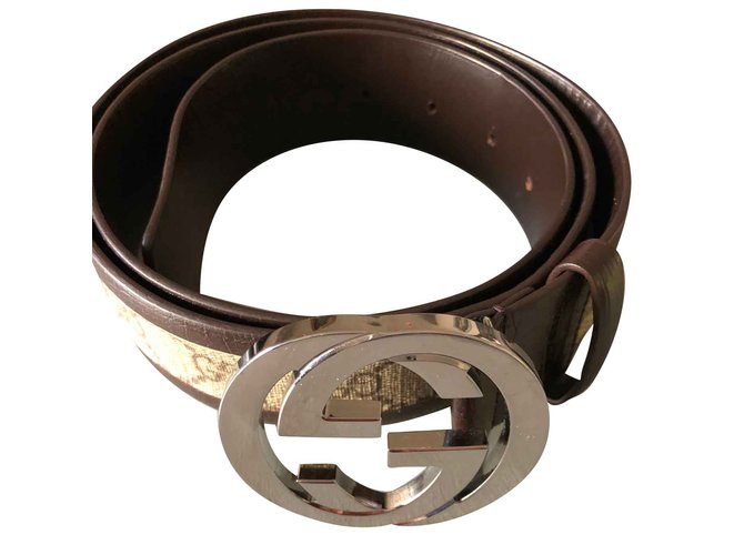 Gucci GG Supreme belt with G buckle Brown Beige Leather ref.101979