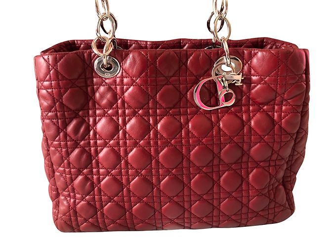 Borsa shopping Dior in pelle rosso scuro Bordò
