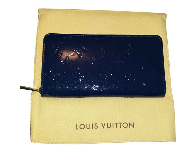 Louis Vuitton carteira zippy Azul Couro envernizado  ref.102005