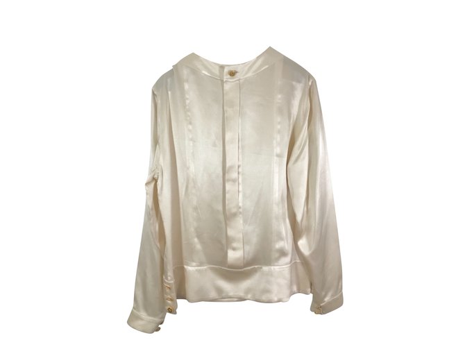 Blusa de seda de chanel Blanco roto  ref.102032