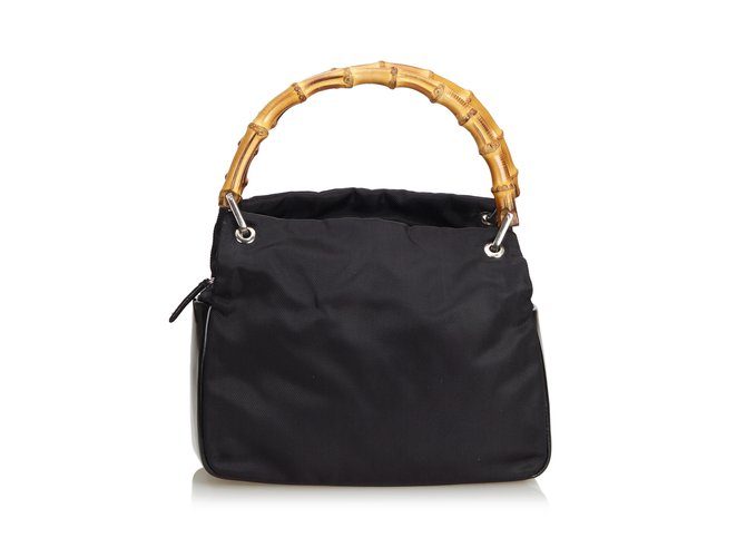 Gucci Bamboo Nylon Handbag Black Leather Cloth  ref.102096