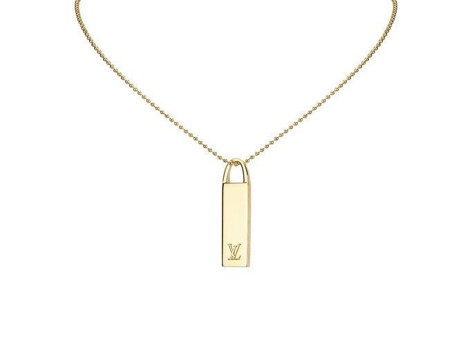 Louis Vuitton Gold Tone Logo Necklace Golden Metal  ref.102097