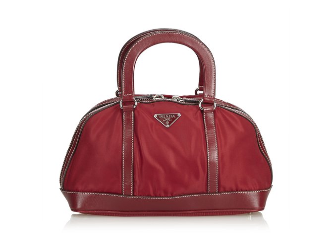 Prada Nylon Handbag Red Dark red Leather Cloth  ref.102099