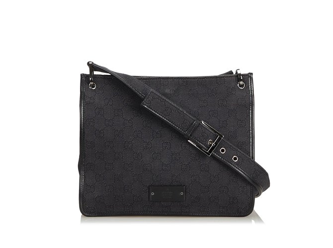Guccissima Jacquard Crossbody Bag Black Leather Cloth  ref.102141