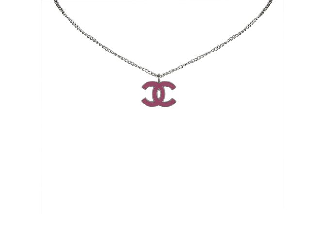 Chanel Collana con pendente CC Argento Rosa Metallo  ref.102143