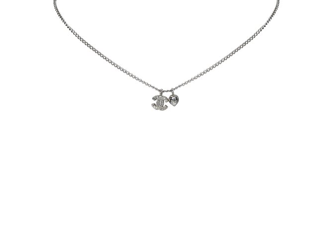 Chanel Collana con cuore in strass Argento Metallo  ref.102146