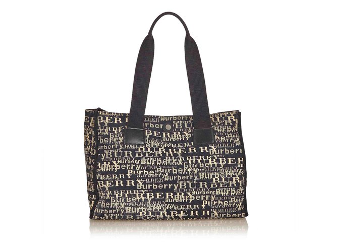 Burberry Printed Canvas Tote Bag Brown Black Beige Leather Cloth Cloth  ref.102153