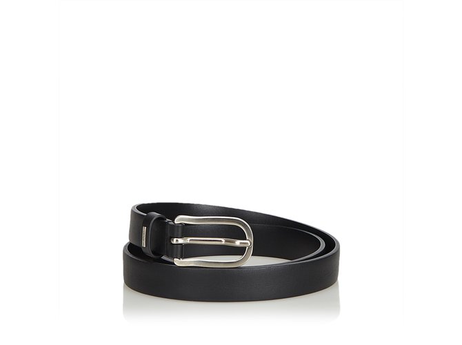 Chanel Leather Belt Black Silvery Metal  ref.102158