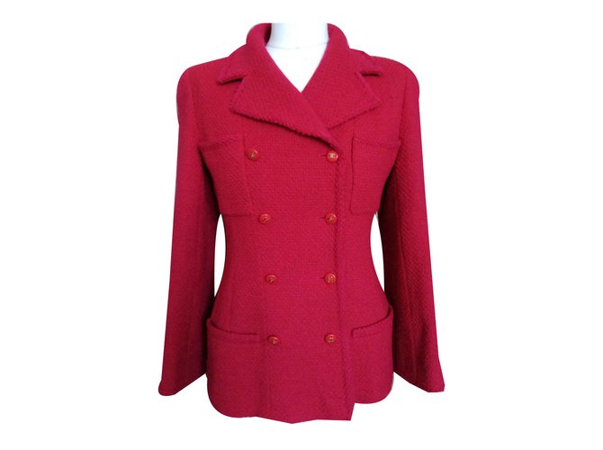 Chanel Klassische Jacke Rot Wolle  ref.102205