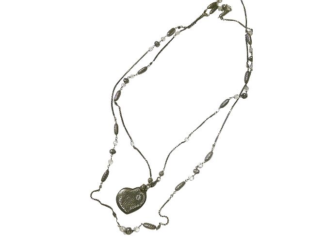 Collana lunga Gas argento in metallo e perle con cuore strassato