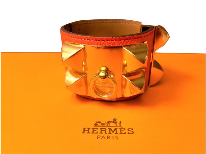 Bracciale con colletto per cani Hermès Arancione Pelle  ref.102246