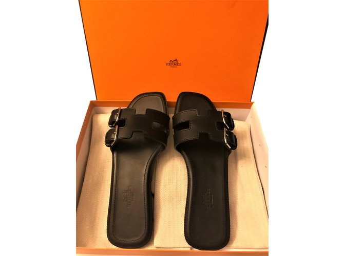 Hermès Remake Sandal Black Leather  ref.102247