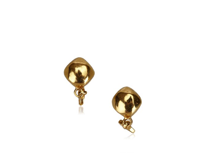 Chanel CC Gold Toned Clip On Drop Earrings Golden Metal  ref.102305