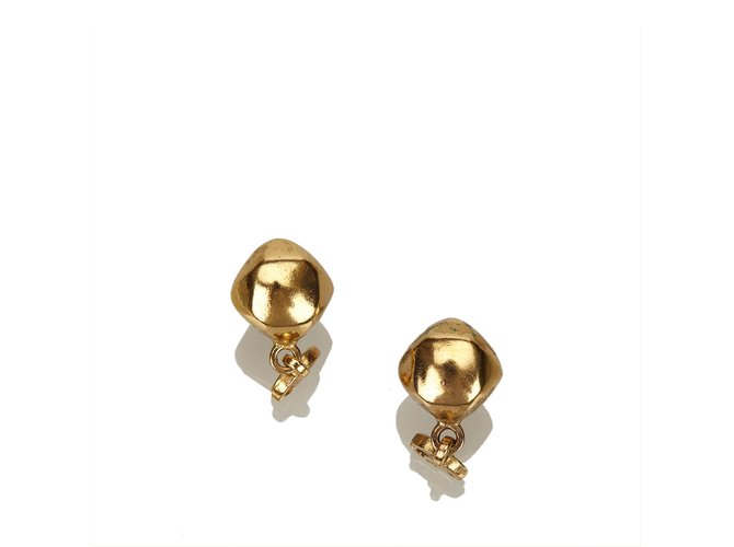 Chanel CC Gold Toned Clip On Drop Earrings Golden Metal  ref.102310
