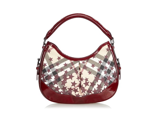Burberry Star Print Check Hobo Red Multiple colors Leather Patent leather Plastic  ref.102314
