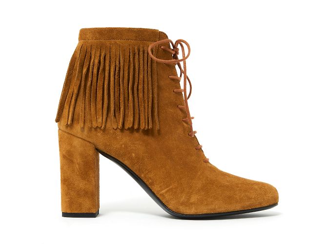 Bottines Saint Laurent en daim camel à franges 38.5 Caramel