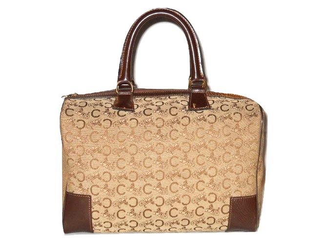 Céline CELINE vintage bag Boston canvas Sulky brown Leather Cloth  ref.102371