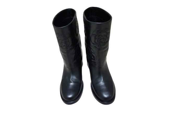 Chanel boot Black Leather  ref.102378