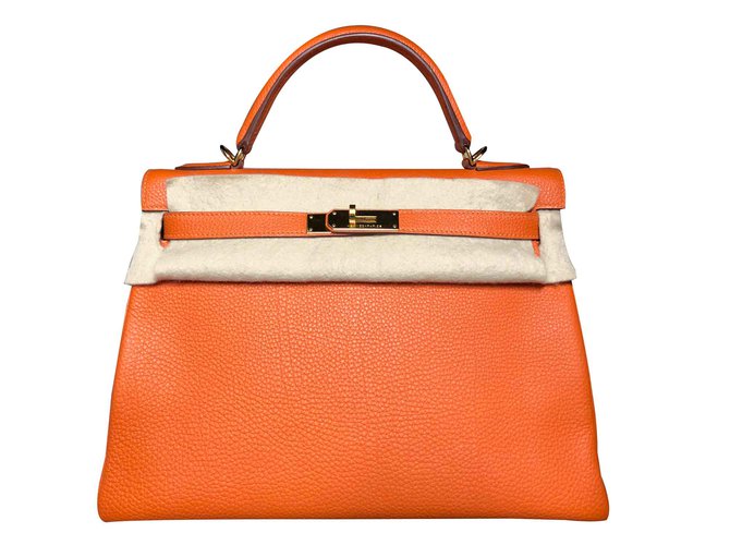 Hermès Kelly 32cm Naranja Cuero  ref.102478