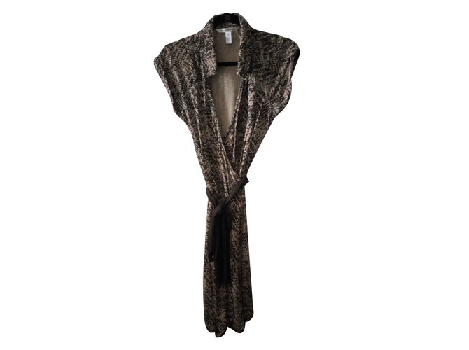Diane Von Furstenberg Wrap dress Beige Light brown Silk  ref.102496