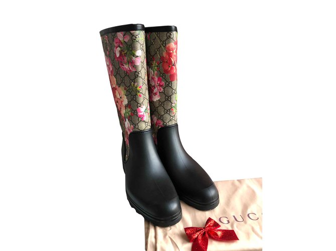 Mob audition Forhåbentlig Gucci Floral blossom boots Black Rubber ref.102502 - Joli Closet