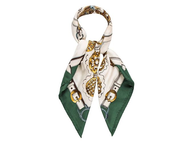 Hermès Cuadrado de seda hermes de latón Verde