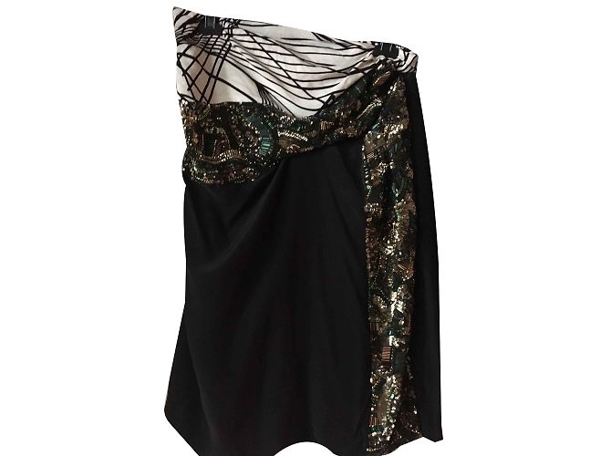 Gonna Dries Van Noten in seta nera metallizzata ricamata Nero Metallico