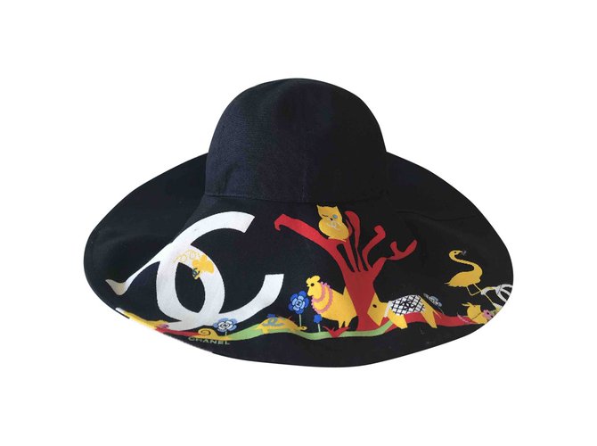 Chanel chapeau Coton Noir  ref.102552
