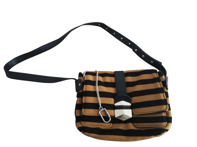 Vintage Sonia Rykiel handbag Black Yellow Leather Cotton  ref.102553