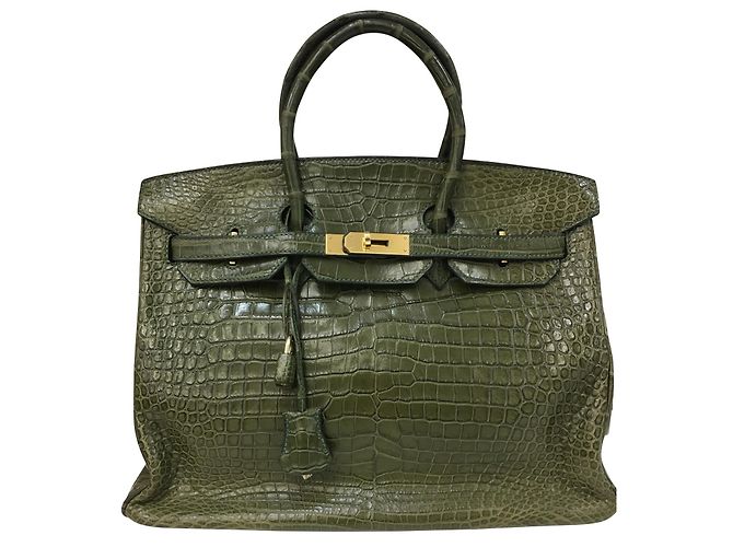 Hermès Bolsa Birkin 35 Couro Croco em Veronese Vert Verde