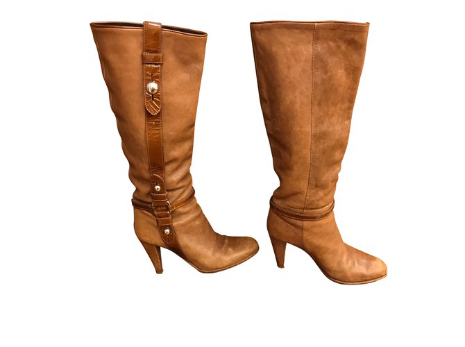 Karen Millen Camel boots Light brown Caramel Leather  ref.102578