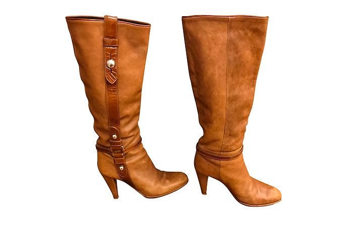 Karen Millen Lederstiefel mit Absatz Hellbraun Caramel