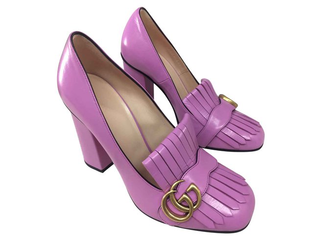 Gucci marmont calcanhares sapatos novo Rosa Couro  ref.102680