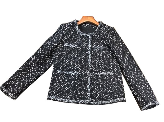 Clásica chaqueta de tweed Chanel en blanco y negro FR38  ref.102705