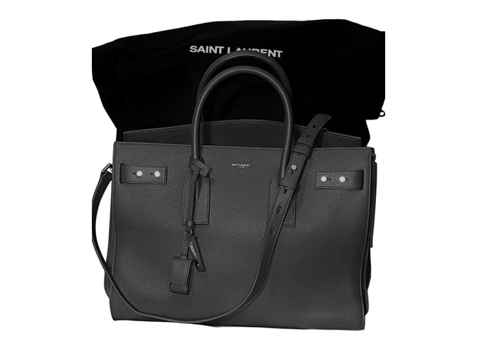 Saint Laurent Mittlere Tagesledertasche aus grauem Asphalt  ref.102727