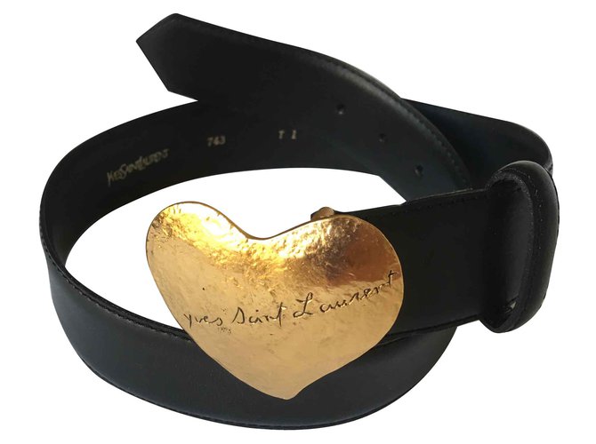 Yves Saint Laurent heart 743 Black Golden Leather  ref.102778