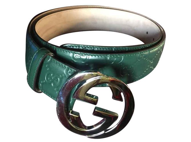 GUCCI UNISEX BELT lined GG GREEN NEW Leather  ref.102779